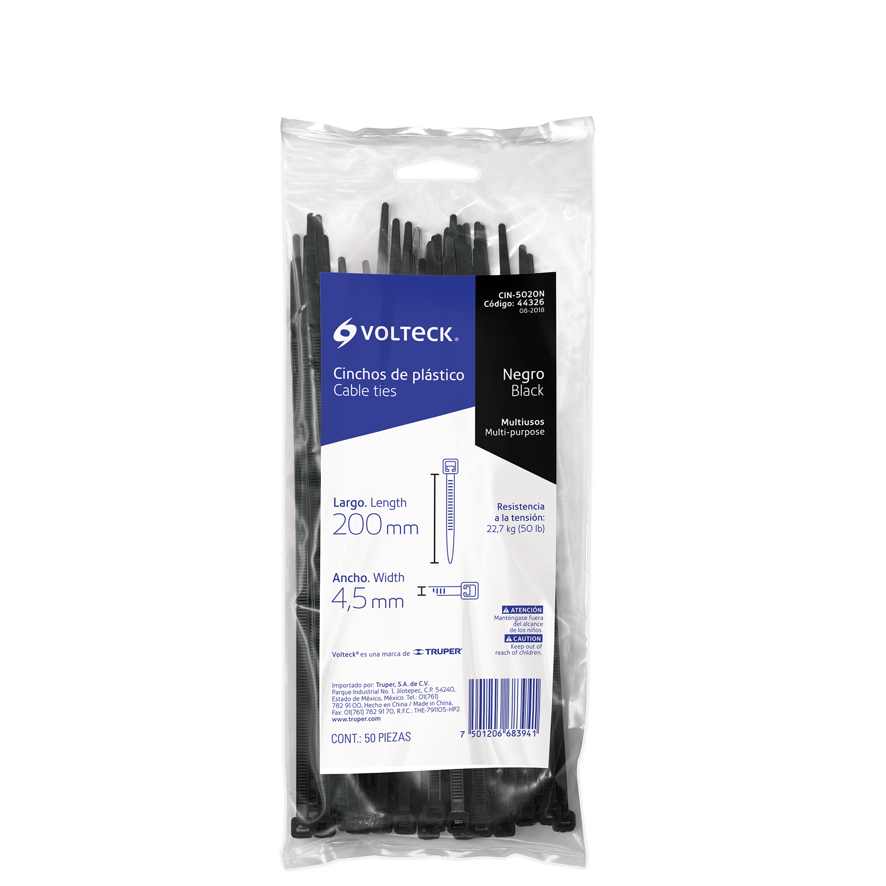 CINCHO PLASTICO 8 NEGRO (50 PZS) VOLTECK 44326
